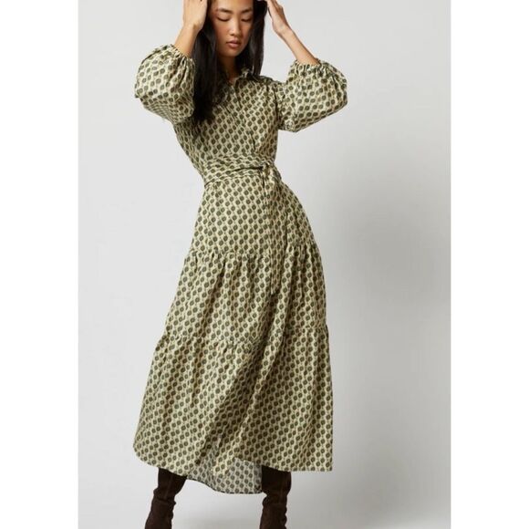 Ann Mashburn Isla Shirtdress In Ivory Multi Peacock Feathers Size L / Néw - Picture 1 of 7